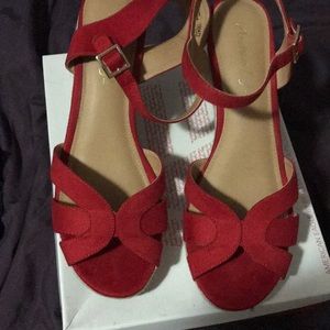 Red suede wedges